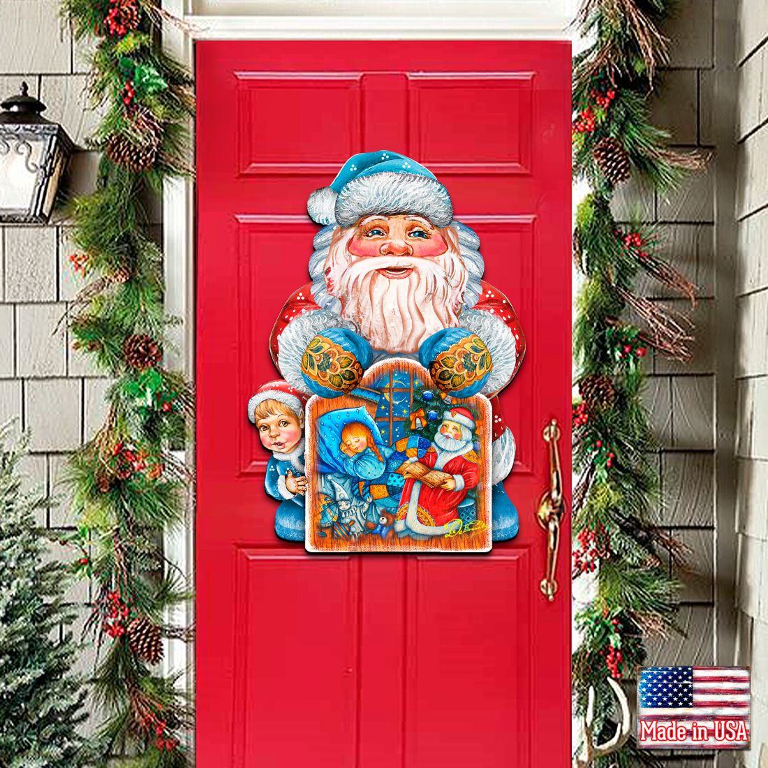 Christmas Night Christmas Door Decor by G. DeBrekht - Christmas Santa Snowman Decor-3