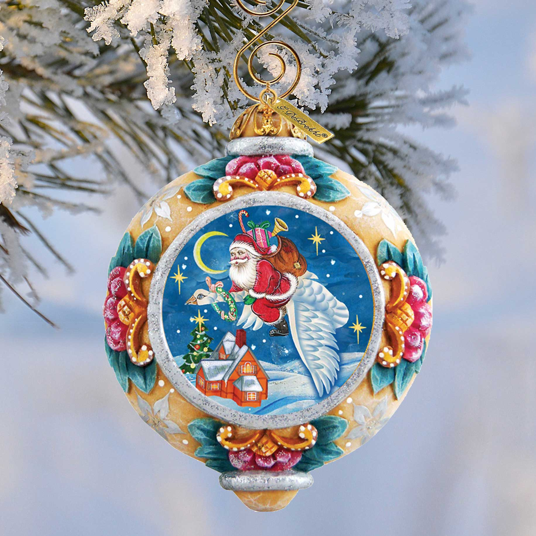 Christmas Goose Sculpted Hand-Painted Christmas Ornament by G. DeBrekht - Christmas Santa Snowman Decor - 6102416