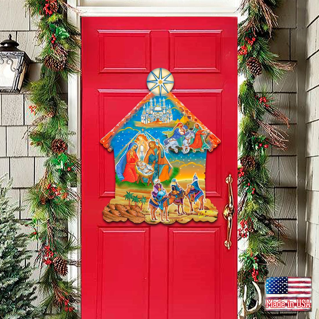 Up-Up and Away Christmas Door Decor by G. DeBrekht - Christmas Santa Snowman Decor-2