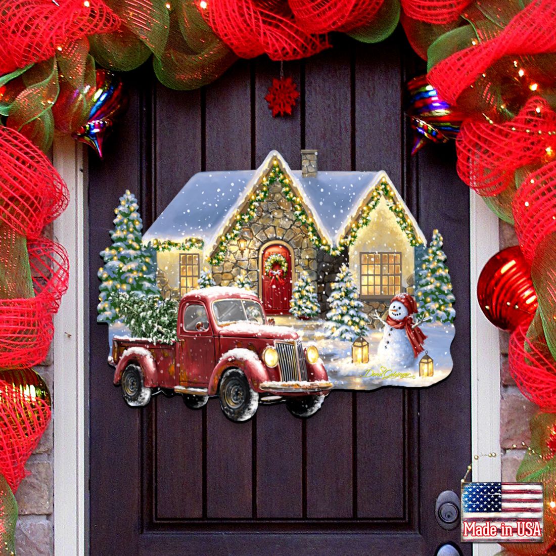 Christmas Light Lane with Truck Door Decor by D. Gelsinger - Christmas Santa Snowman Decor-0