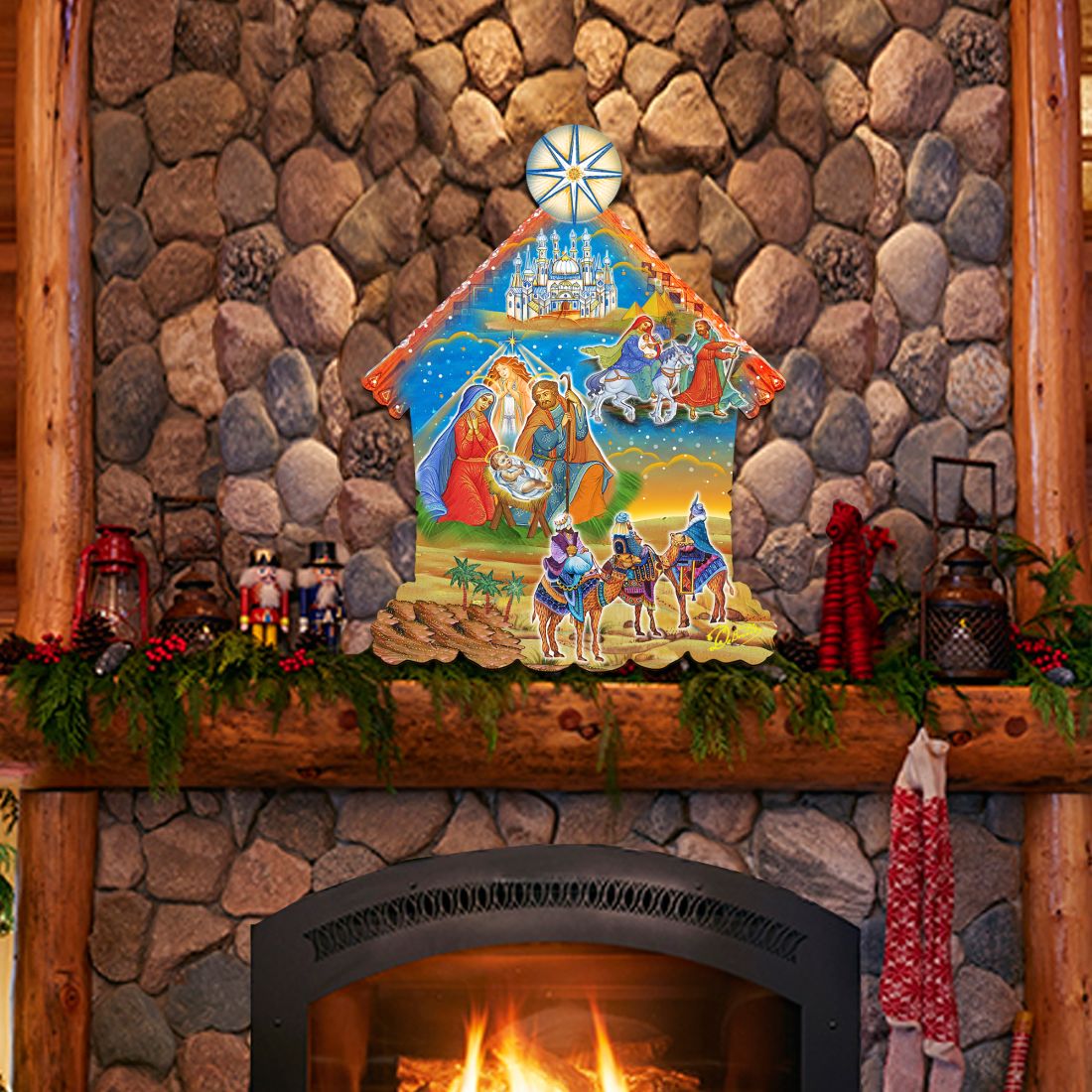 Up-Up and Away Christmas Door Decor by G. DeBrekht - Christmas Santa Snowman Decor-1