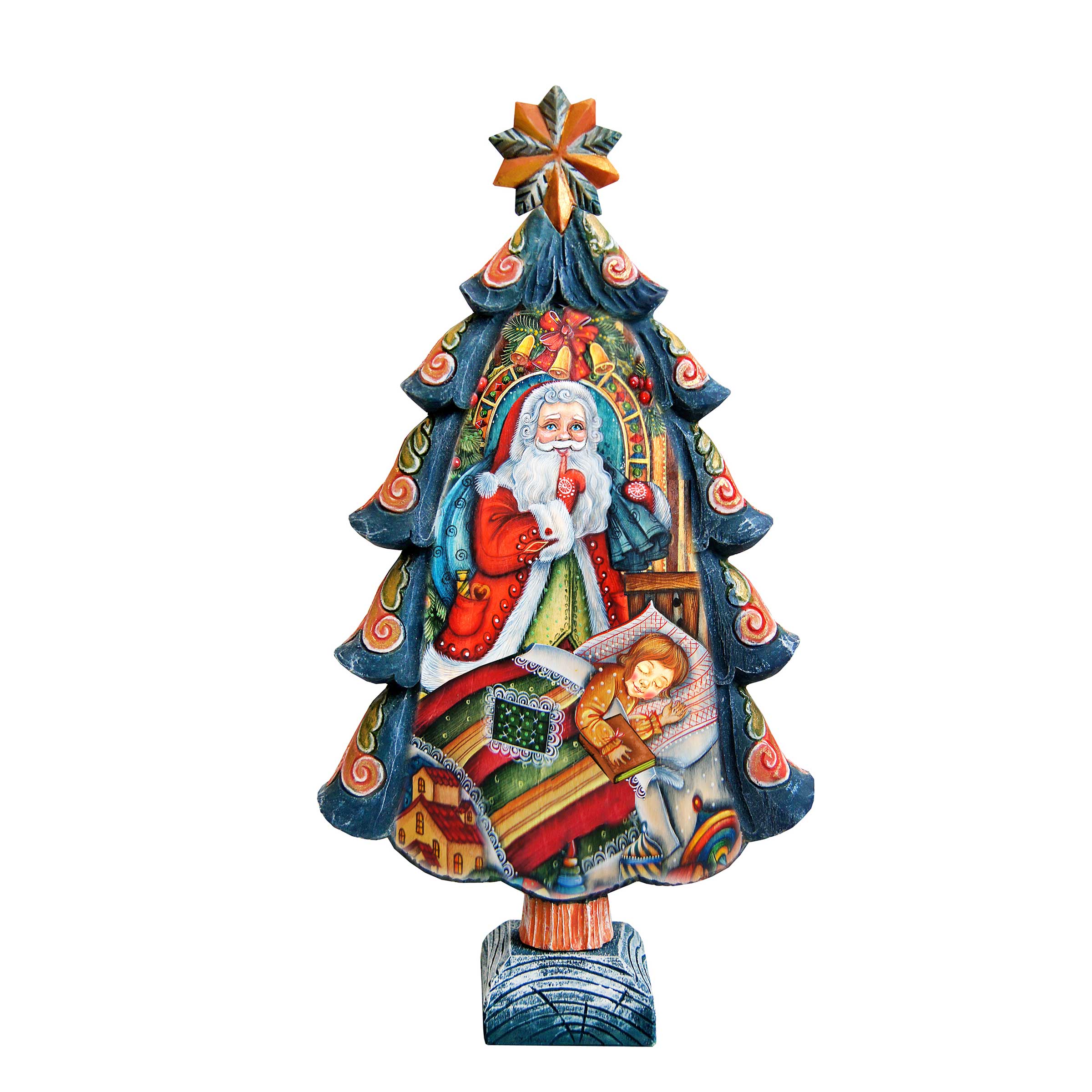 Christmas Night Tree Handcrafted Christmas Figurine - G. DeBrekht - Christmas Santa Snowman Decor-0